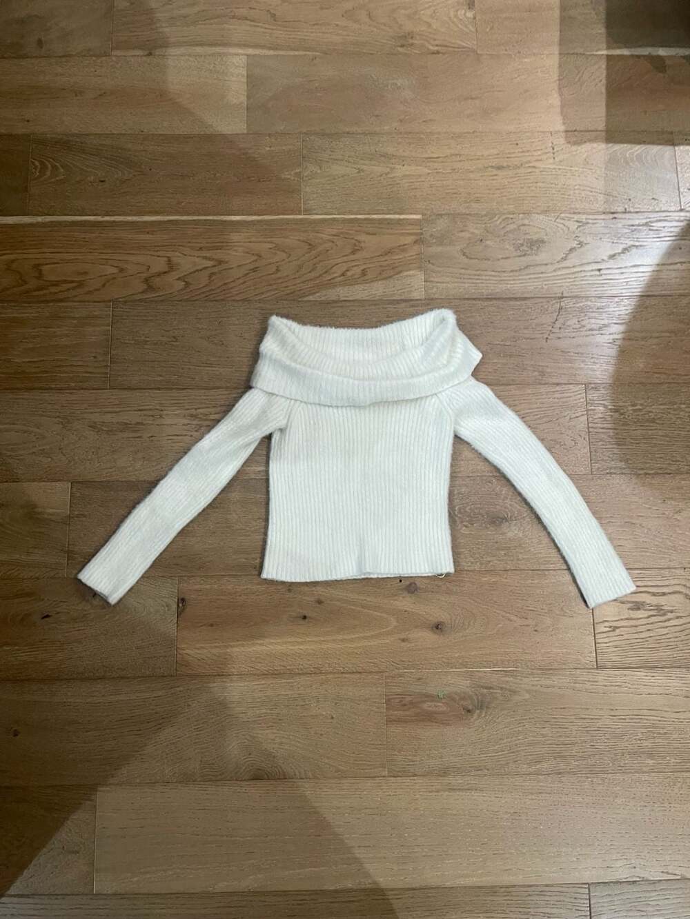 Hippie Rose Cream Ribbed Off-the-Shoulder Knit Sweater